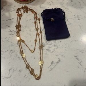Tory Burch Gold Layered Necklace with Logo Charms